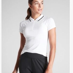 NWT Athleta Momentum Polo Tee White Seemless Top Golf Tennis Women’s Size Large